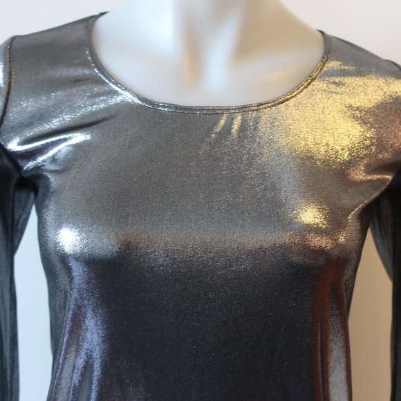 Womens RN CONVERTIBLE Pewter Metallic Long Sleeve Bodycon Mini Dress P US/XS * - Picture 3 of 13